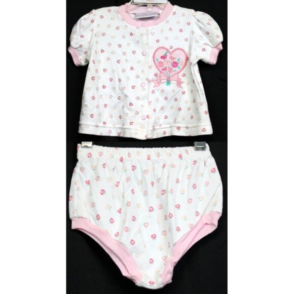 First Impressions Spring Summer Baby 2pc Outfit Girls 12M Pink Flower Hearts - Picture 1 of 10